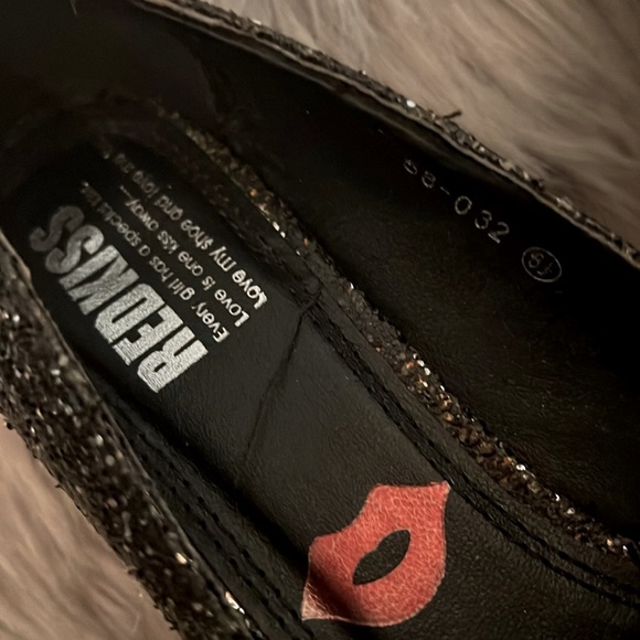 Red Kiss Black & Silver Glitter Dora Platform Peep Toe Heels size 8.5 - Picture 3 of 11